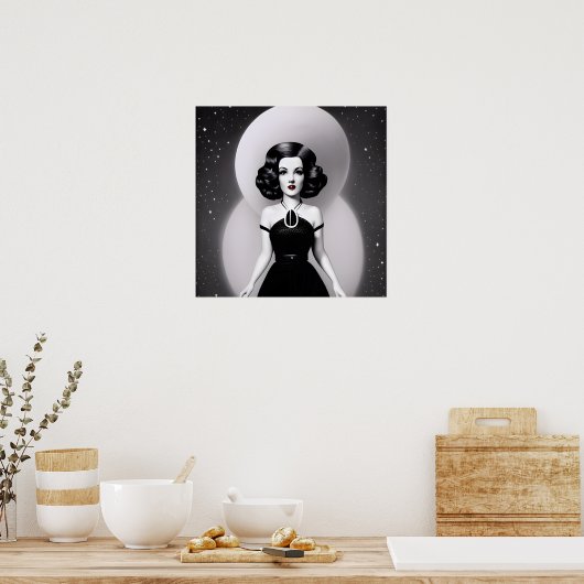 B&W Retro Sci-fi Woman Poster (Keuken)