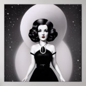 B&W Retro Sci-fi Woman Poster (Voorkant)