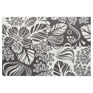 B&W Retro Tropische Bloemenpatroon Stof