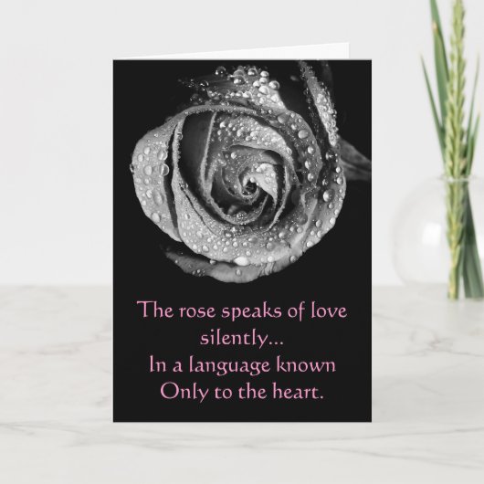 B&W Rose with Dew Valentine's Day Card Feestdagen Kaart (Voorkant)