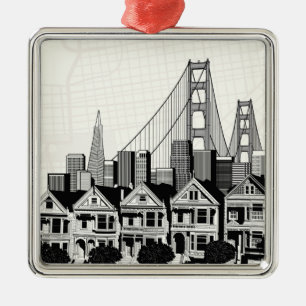 B&W San Francisco California Metalen Ornament