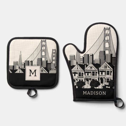 B&W San Francisco California Ovenwant & Pannenlap Set (Voorkant)