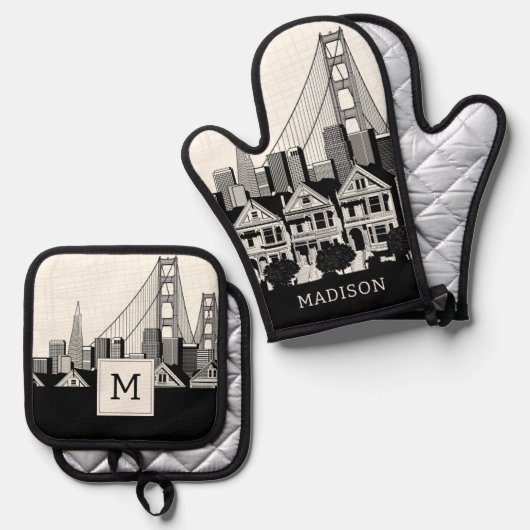 B&W San Francisco California Ovenwant & Pannenlap Set (Voorkant / Achterkant)