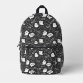 B&W Schattigee Doodle Halloween Patroon Bedrukte Rugzak (Voorkant)