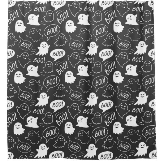 B&W Schattigee Doodle Halloween Patroon Douchegordijn (Voorkant)