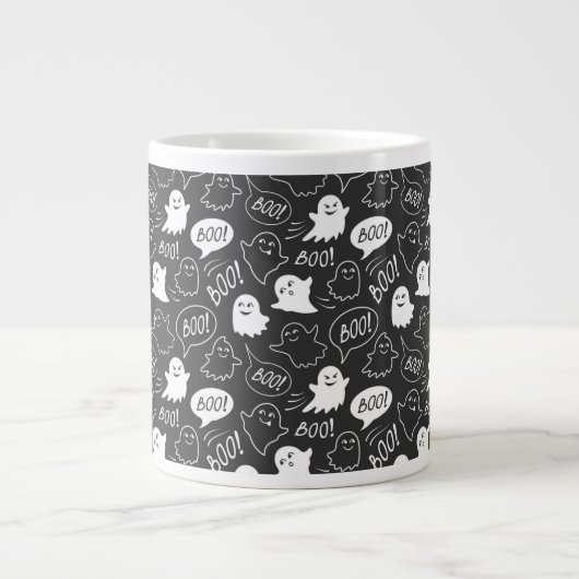 B&W Schattigee Doodle Halloween Patroon Grote Koffiekop (Voorkant)
