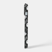 B&W Schattigee Doodle Halloween Patroon iPhone 15 Case (Linkerkant)