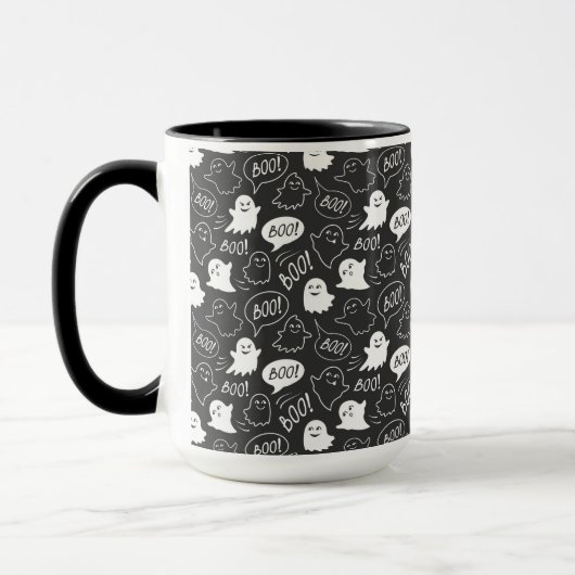 B&W Schattigee Doodle Halloween Patroon Mok (Links)