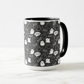 B&W Schattigee Doodle Halloween Patroon Mok (Voorkant rechts)