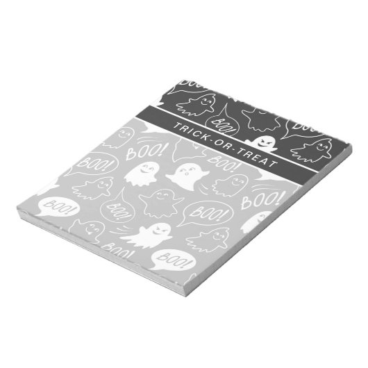 B&W Schattigee Doodle Halloween Patroon Notitieblok (Linkerzijde)