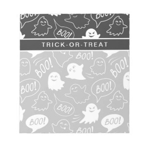 B&W Schattigee Doodle Halloween Patroon Notitieblok