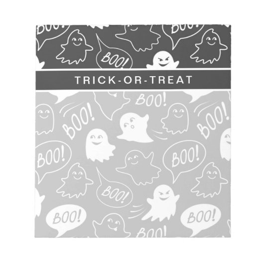 B&W Schattigee Doodle Halloween Patroon Notitieblok (Voorkant)