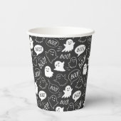 B&W Schattigee Doodle Halloween Patroon Papieren Bekers (Achterkant)