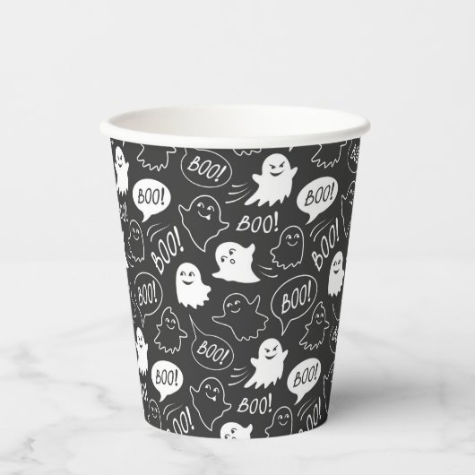 B&W Schattigee Doodle Halloween Patroon Papieren Bekers (Voorkant)