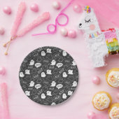 B&W Schattigee Doodle Halloween Patroon Papieren Bordje (Feest)