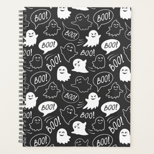 B&W Schattigee Doodle Halloween Patroon Planner (Voorkant)