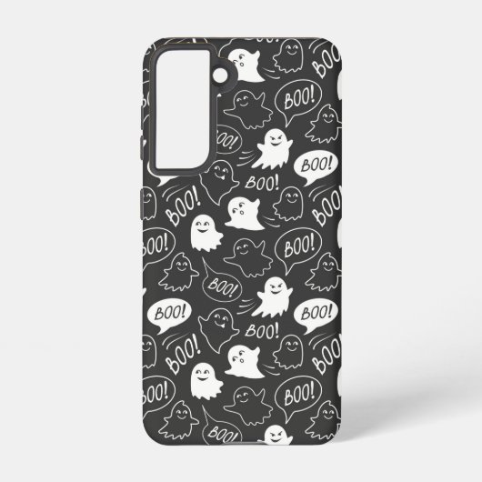 B&W Schattigee Doodle Halloween Patroon Samsung Galaxy Hoesje (Achterkant)