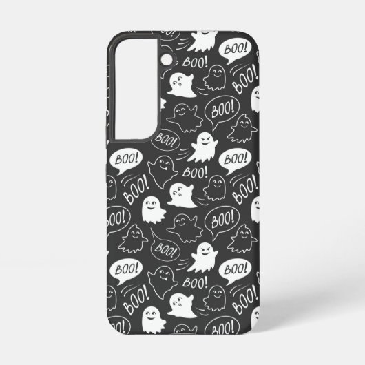 B&W Schattigee Doodle Halloween Patroon Samsung Galaxy Hoesje (Achterkant)