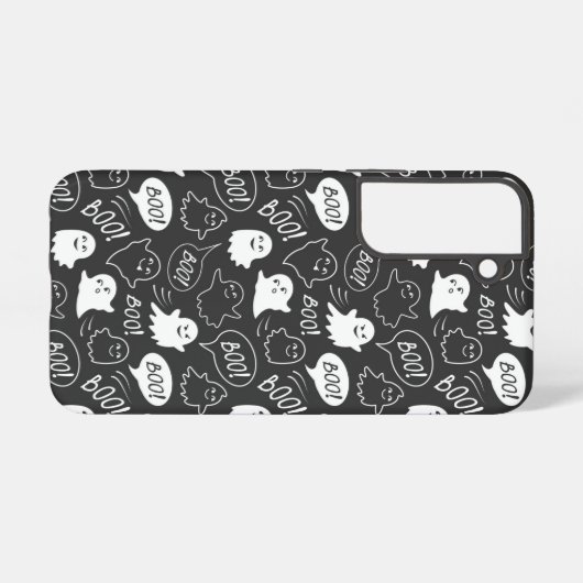 B&W Schattigee Doodle Halloween Patroon Samsung Galaxy Hoesje (Achterkant horizontaal)