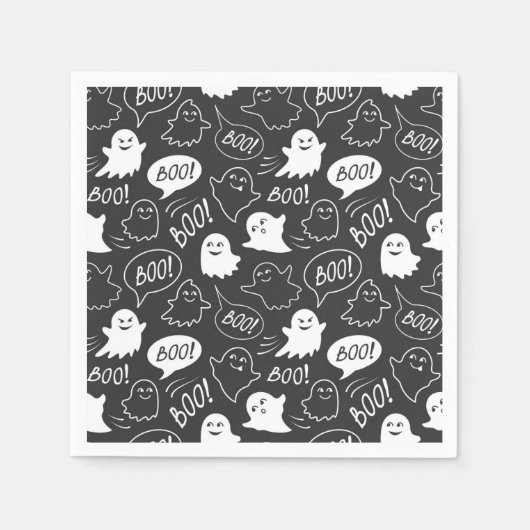 B&W Schattigee Doodle Halloween Patroon Servet (Voorkant)