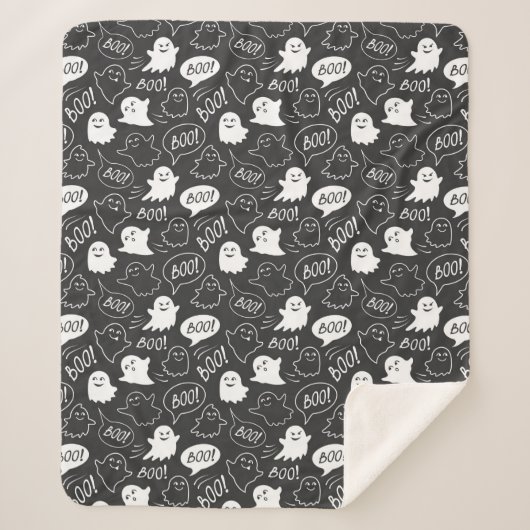 B&W Schattigee Doodle Halloween Patroon Sherpa Deken (Voorkant)