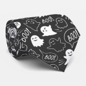 B&W Schattigee Doodle Halloween Patroon Stropdas (Opgerold)