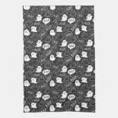 B&W Schattigee Doodle Halloween Patroon Theedoek (Verticaal)