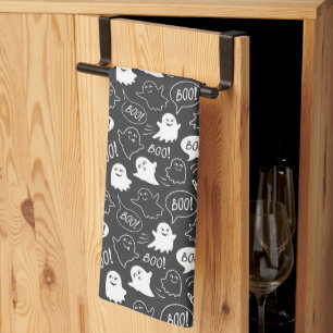 B&W Schattigee Doodle Halloween Patroon Theedoek