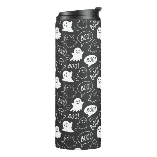 B&W Schattigee Doodle Halloween Patroon Thermosbeker (Gedraaid links)