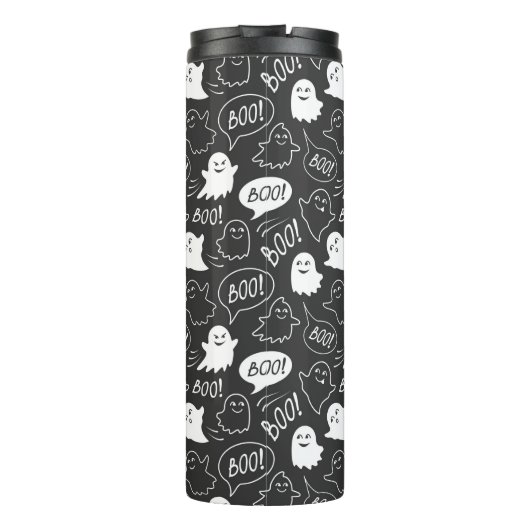 B&W Schattigee Doodle Halloween Patroon Thermosbeker (Achterkant)