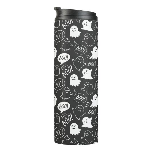 B&W Schattigee Doodle Halloween Patroon Thermosbeker (Geroteerd rechts)