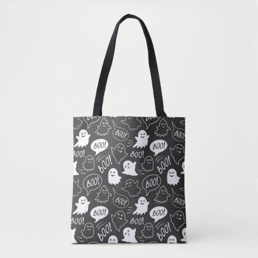 B&W Schattigee Doodle Halloween Patroon Tote Bag (Voorkant)