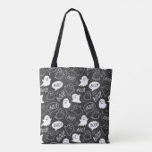 B&W Schattigee Doodle Halloween Patroon Tote Bag (Achterkant)
