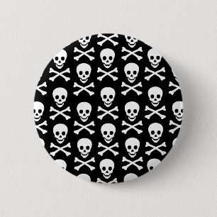 B&W schedel en Bot Ronde Button 5,7 Cm