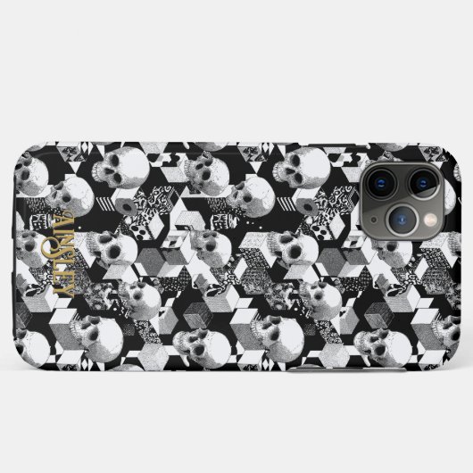 B/W schedel optische patroon gotische kubus illusi Case-Mate iPhone Case (Achterkant (horizontaal))