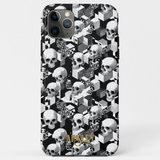B/W schedel optische patroon gotische kubus illusi Case-Mate iPhone Case (Achterkant)