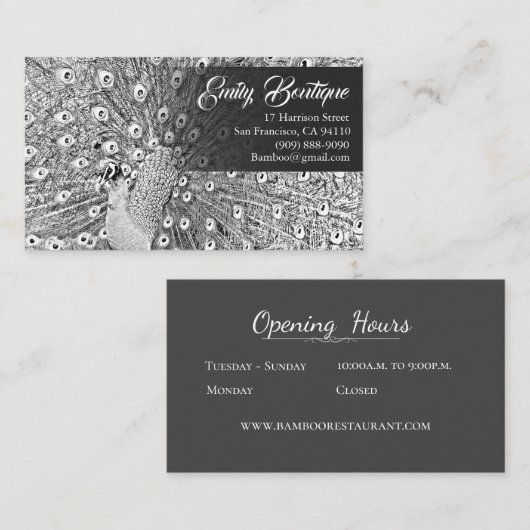 B&W-schets Peacock met Fancy staartoppervlakkers Visitekaartje (Voorkant / Achterkant)