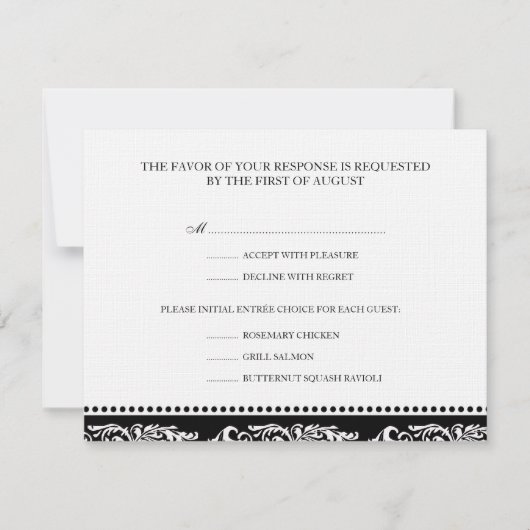 B&W scroll elegant rsvp bruiloft reactiekaart (Voorkant)