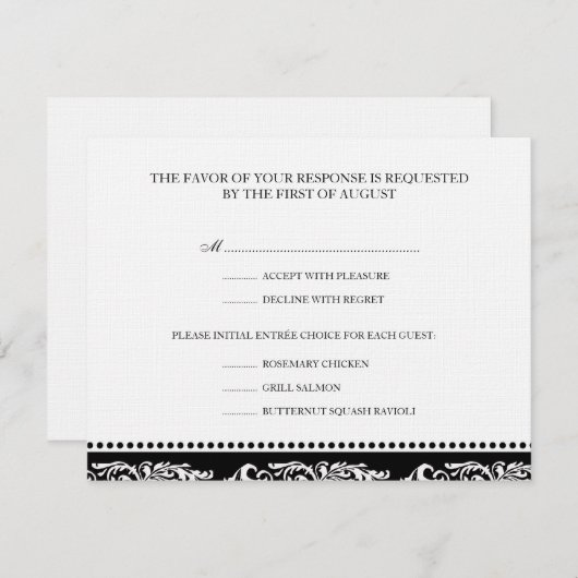 B&W scroll elegant rsvp bruiloft reactiekaart (Voorkant / Achterkant)