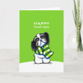 B/w Shih Tzu Scarf kerstgroen Feestdagen Kaart (Voorkant)