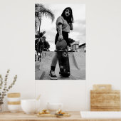 B&W Skater Girl Poster - Skateboarden (Keuken)