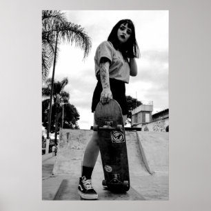 B&W Skater Girl Poster - Skateboarden