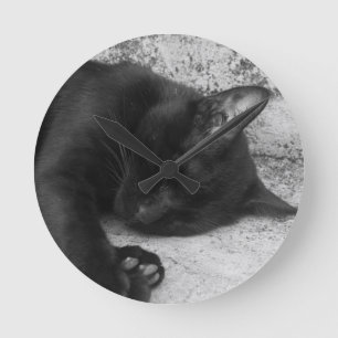 B&W - Slaapende kat Ronde Klok