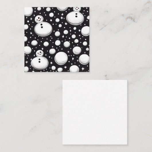 B&W Sneeuwballen & Sneeuwmannen Notitiekaartje (Voorkant / Achterkant)