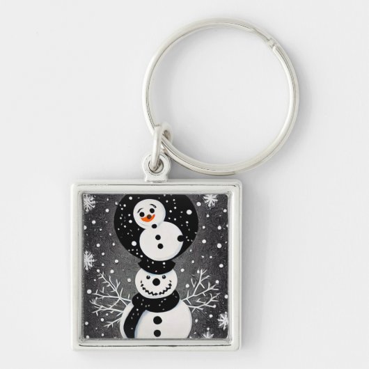B&W Snowman Balancing Act Sleutelhanger (Voorkant)