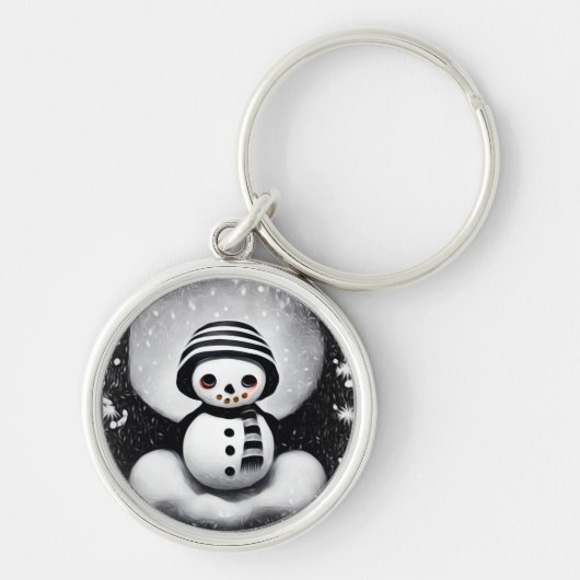 B&W Snowman Sleutelhanger (Voorkant)