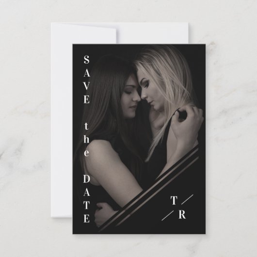 B&W Sophisticated Photo Couple Lesbian Gay Wedding Save The Date (Voorkant)