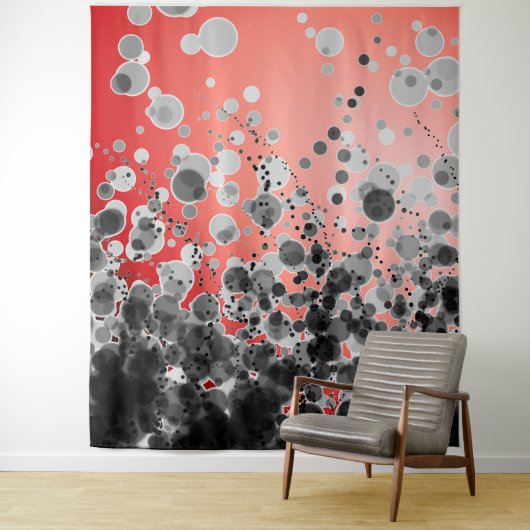 B&W Spotted2 Red - Wandtapijt Wandkleed (In situ)