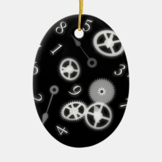 B&W Steampunk Clock Parts & Numbers Keramisch Ornament (Voorkant)