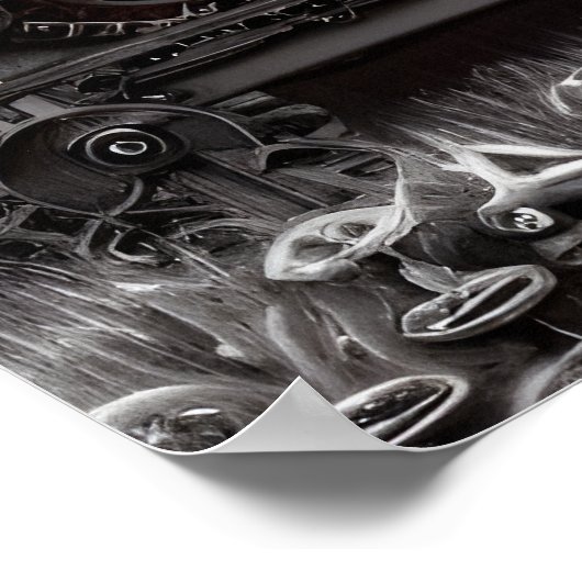 B&W Steampunk Dog & Train Poster (Hoek)